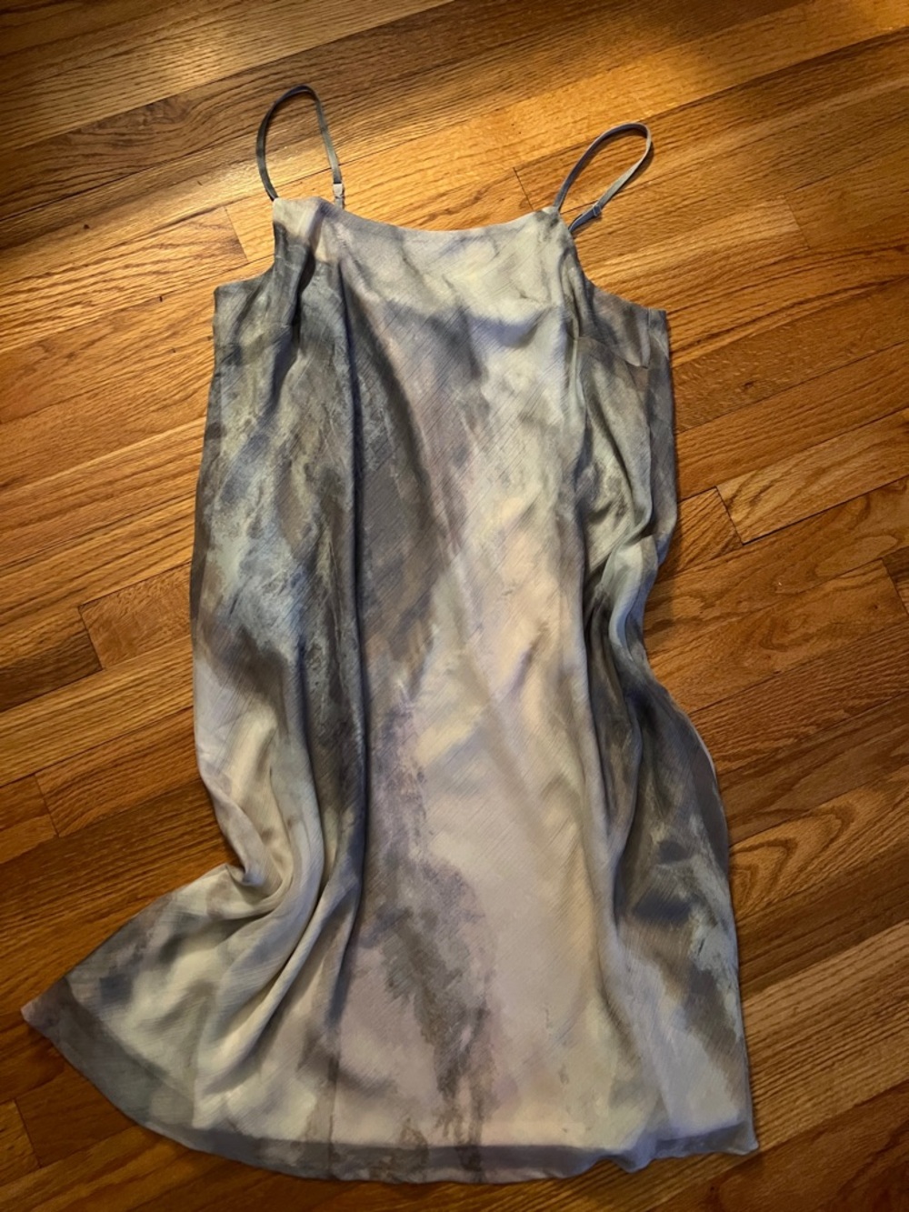 Marble-Print Slip Mini Dress in Blue-Gray